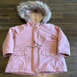 Zara Baby Girls Pink Coat Jacket Fur Hooded Toddler Winter 2T 3T